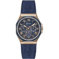 Kristall-Lünette Armbanduhr mit Denim-Struktur