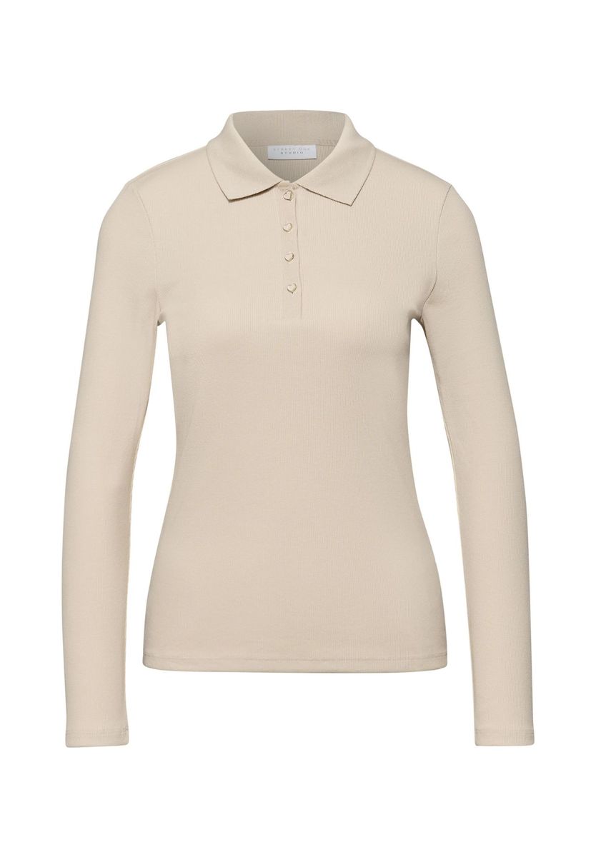 Geripptes Langarm Poloshirt