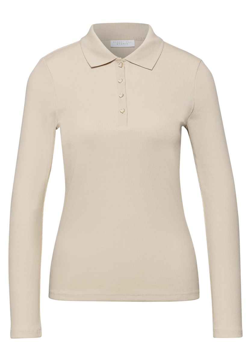 Geripptes Langarm Poloshirt