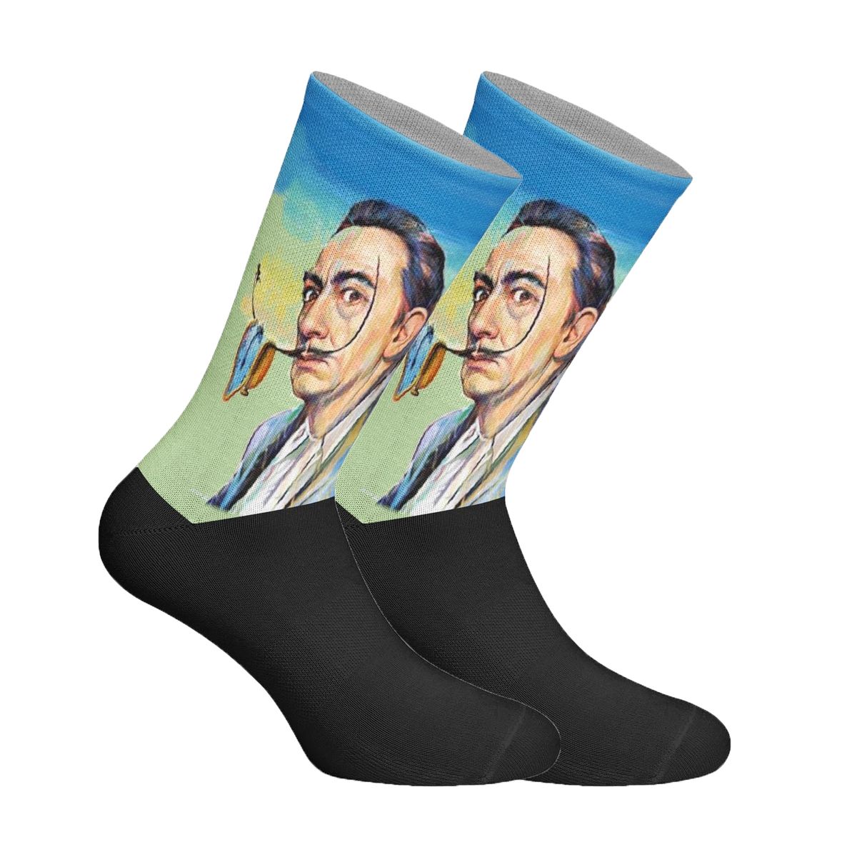 Crew-Socken mit surrealistischem Porträt-Druck