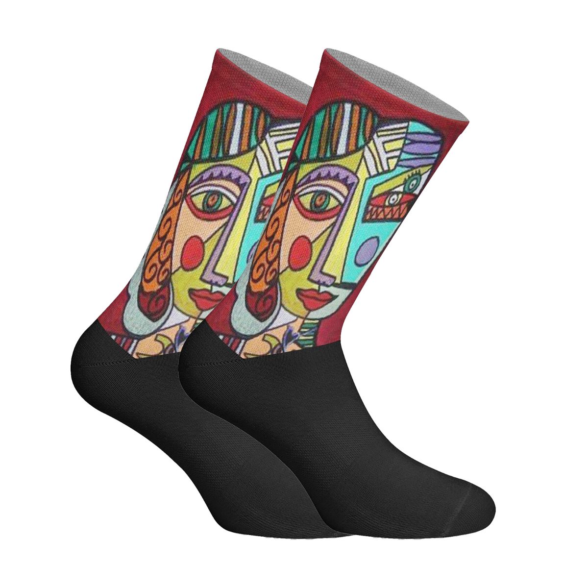 Crew-Socken mit kubistischem Porträt-Druck