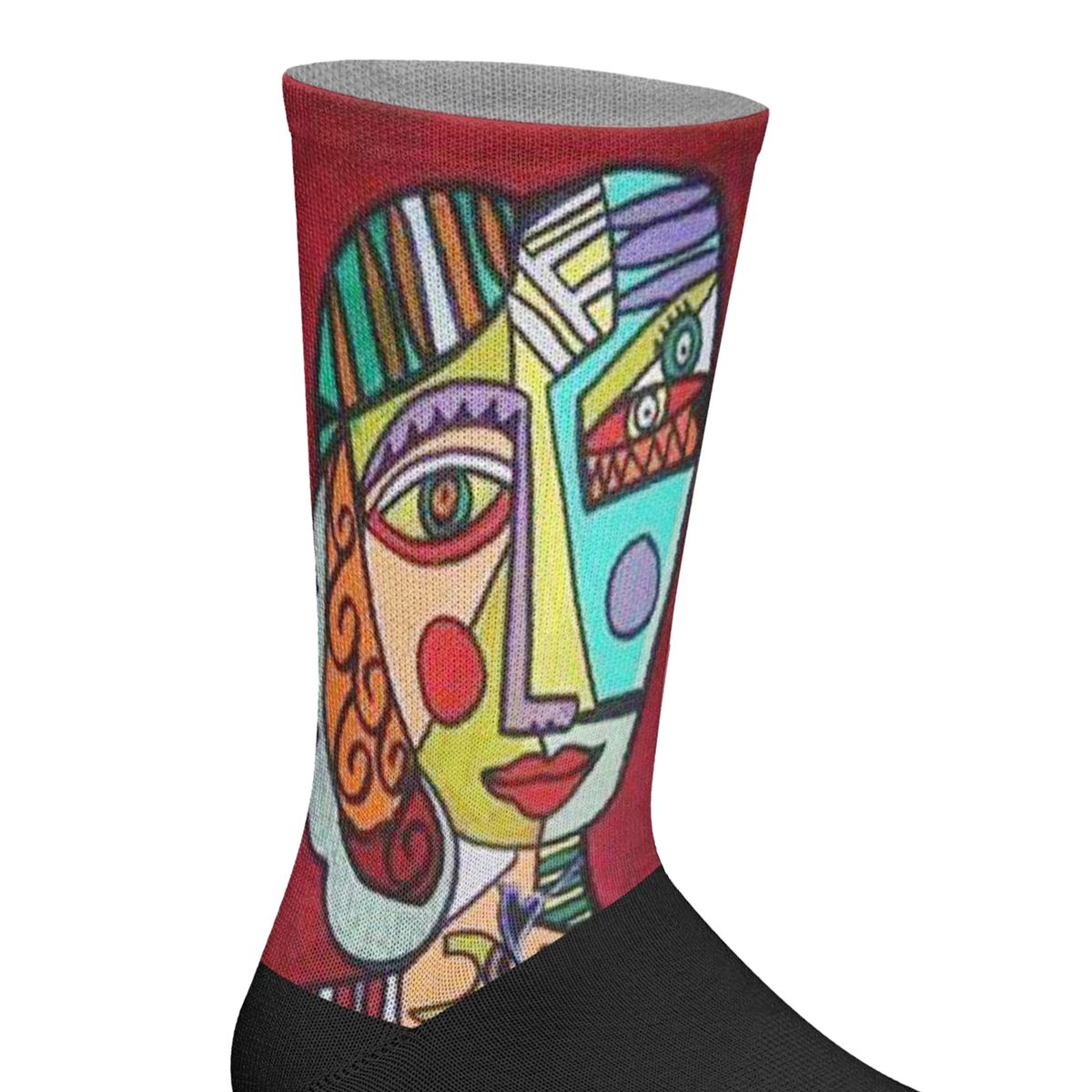 Crew-Socken mit kubistischem Porträt-Druck