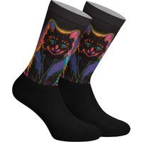 Crew-Socken mit Neon-Katzen-Grafik