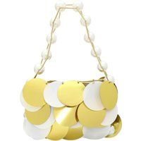 Abendtasche mit übergroßen Scheiben und Perlenriemen