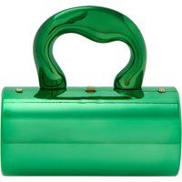 Glänzende zylindrische Clutch mit skulpturalem Griff