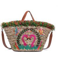 Bestickter Flamingo-Shopper aus Stroh
