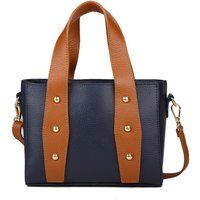 Zweifarbige Lederhandtasche mit Nieten