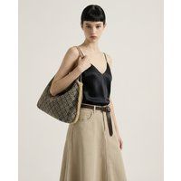 Jacquard-Schultertasche mit Kunstfell