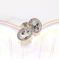 Oval-Aquamarin Diamant Halo Ohrstecker