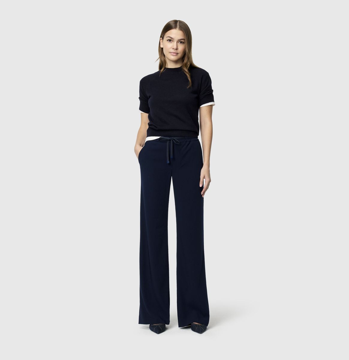 Marineblaue, weitgeschnittene Loungehose