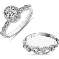 Funkelndes Ring-Duo mit ovalem Halo