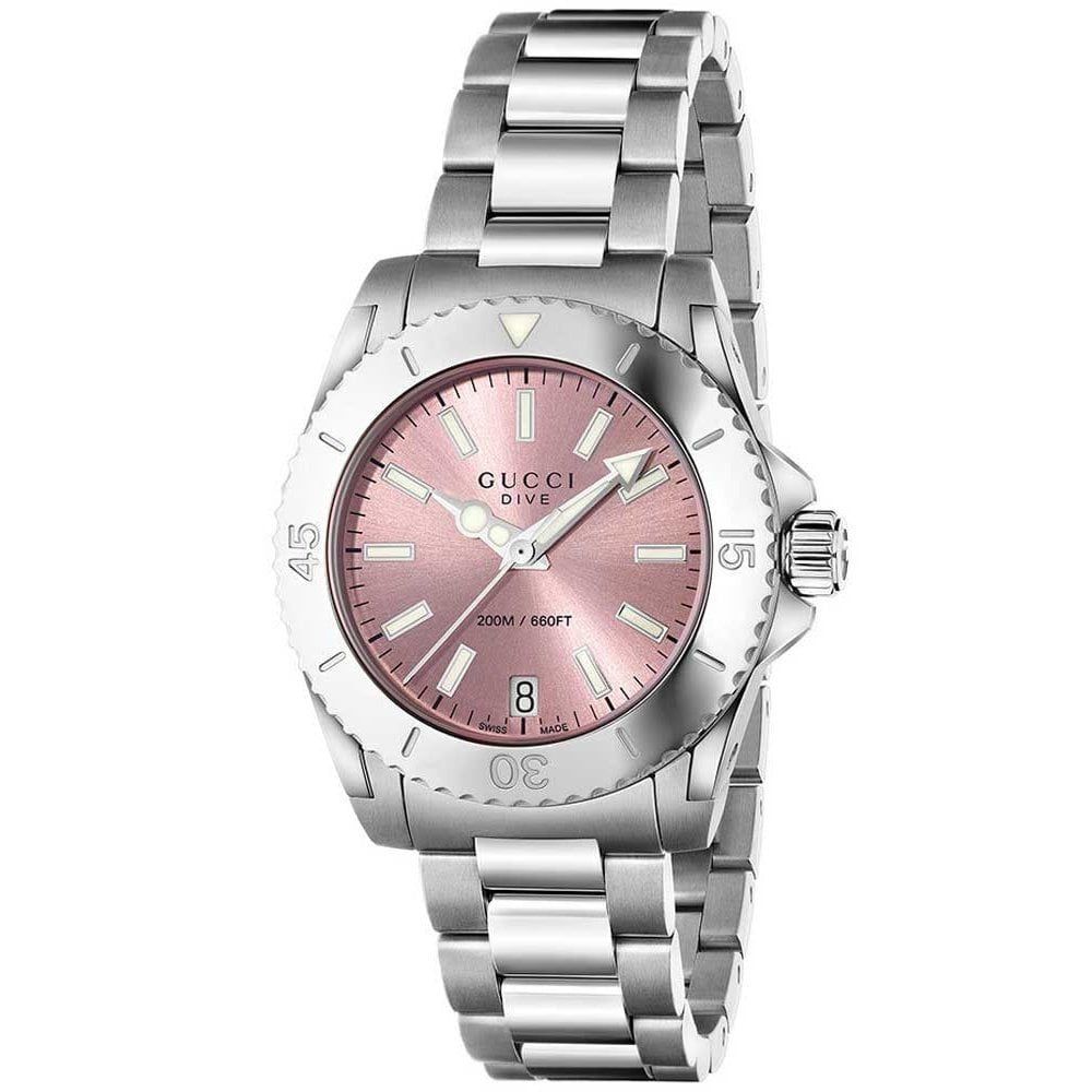 Taucheruhr aus Edelstahl mit rosa Zifferblatt