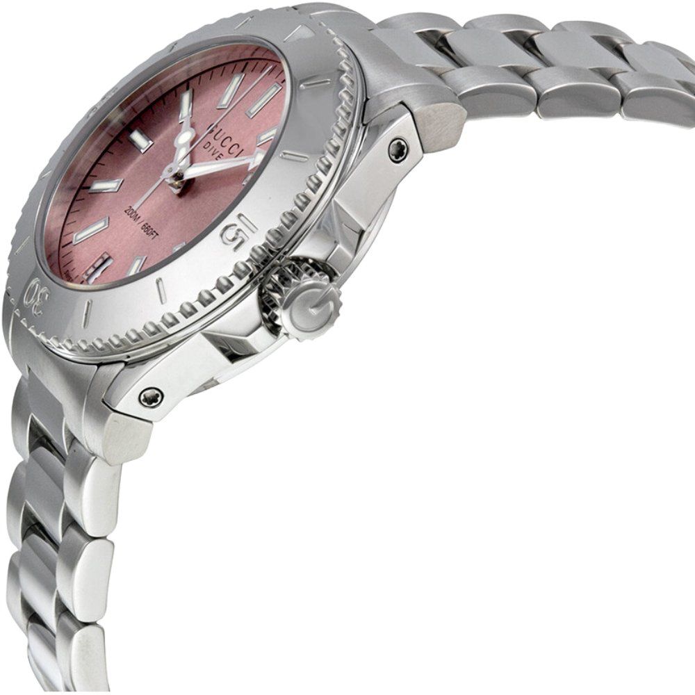 Taucheruhr aus Edelstahl mit rosa Zifferblatt