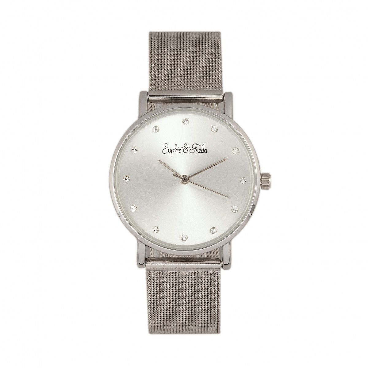 Minimalistische Mesh-Armbanduhr mit Kristallen