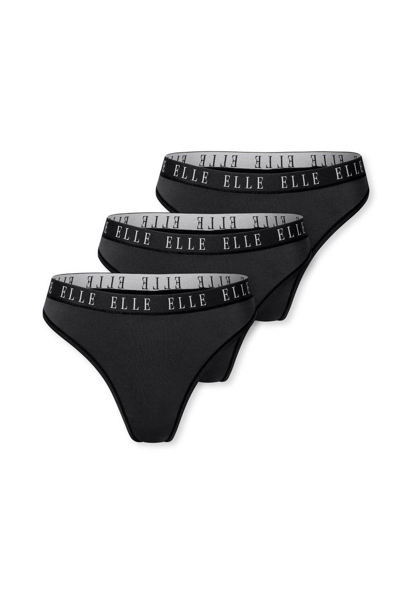 Schwarze Tanga-Slips für Damen mit Logo-Bund