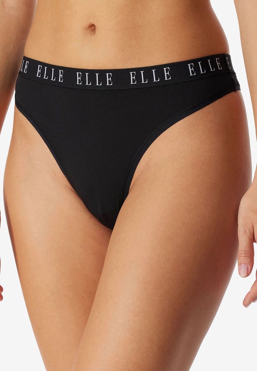 Schwarze Tanga-Slips für Damen mit Logo-Bund