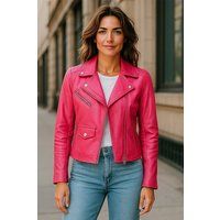 Klassische Leder-Bikerjacke mit asymmetrischem Reißverschluss