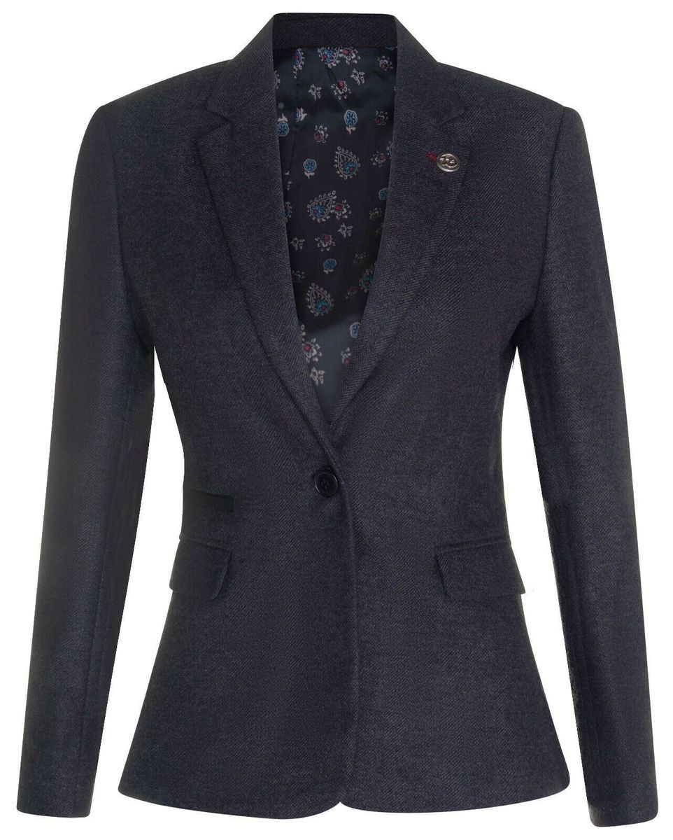 Tweed-Blazer mit Fischgrätenmuster und Ellenbogen-Patches