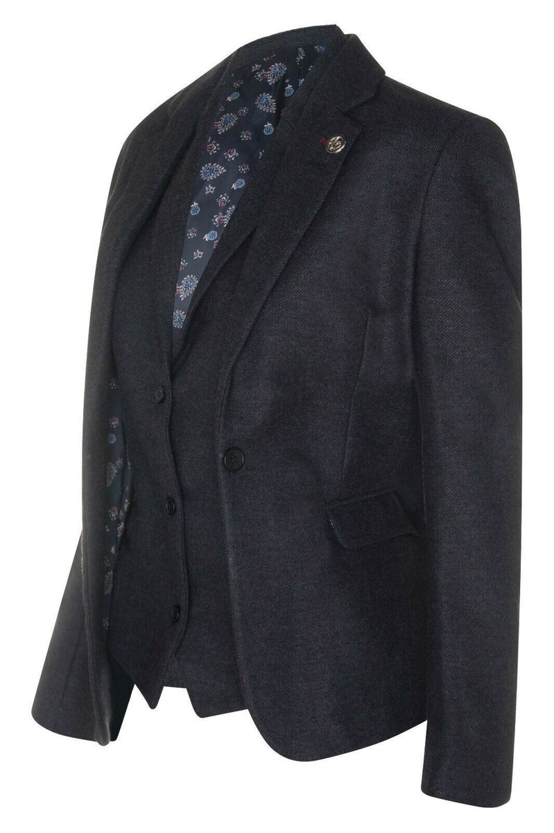 Tweed-Blazer mit Fischgrätenmuster und Ellenbogen-Patches