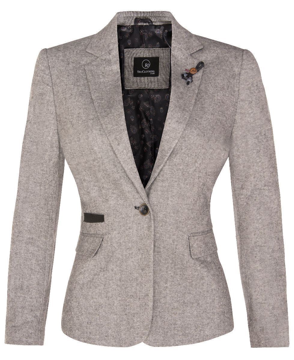 Taillierter Vintage Tweed-Blazer mit Fischgrätmuster