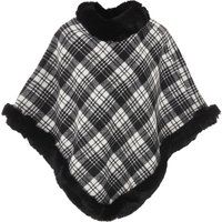Poncho mit Karomuster und Webpelz