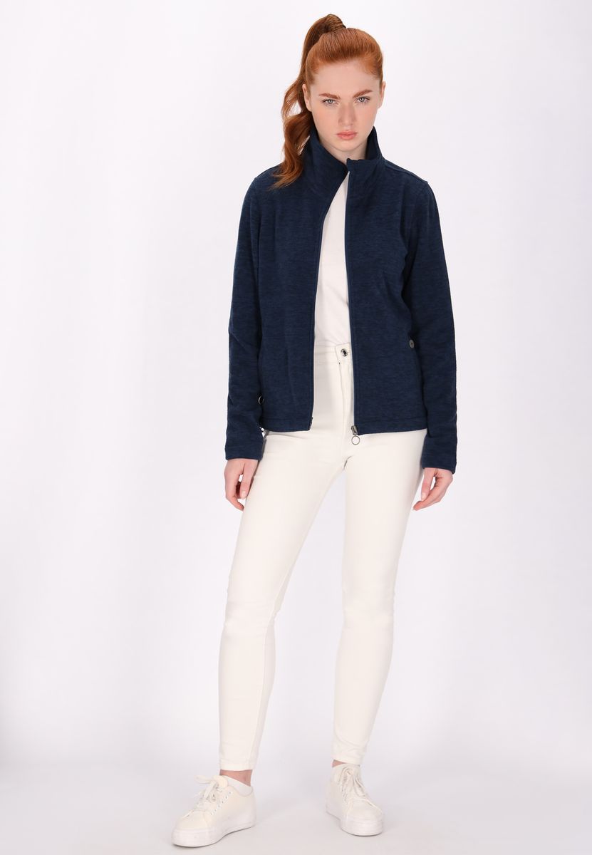 Melierte Fleecejacke mit Stehkragen