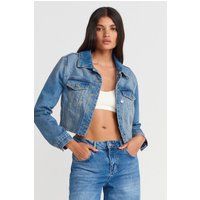 Verkürzte Jeansjacke mit offenem Saum