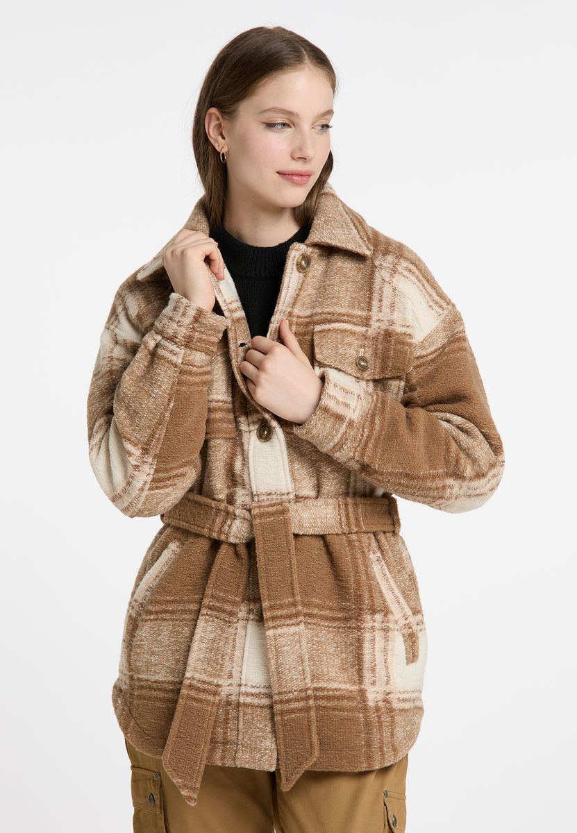 Karierte Übergangsjacke mit Gürtel