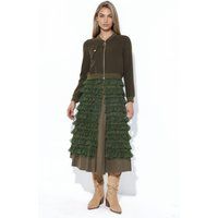 Lange Popelinejacke mit Rüschendetails
