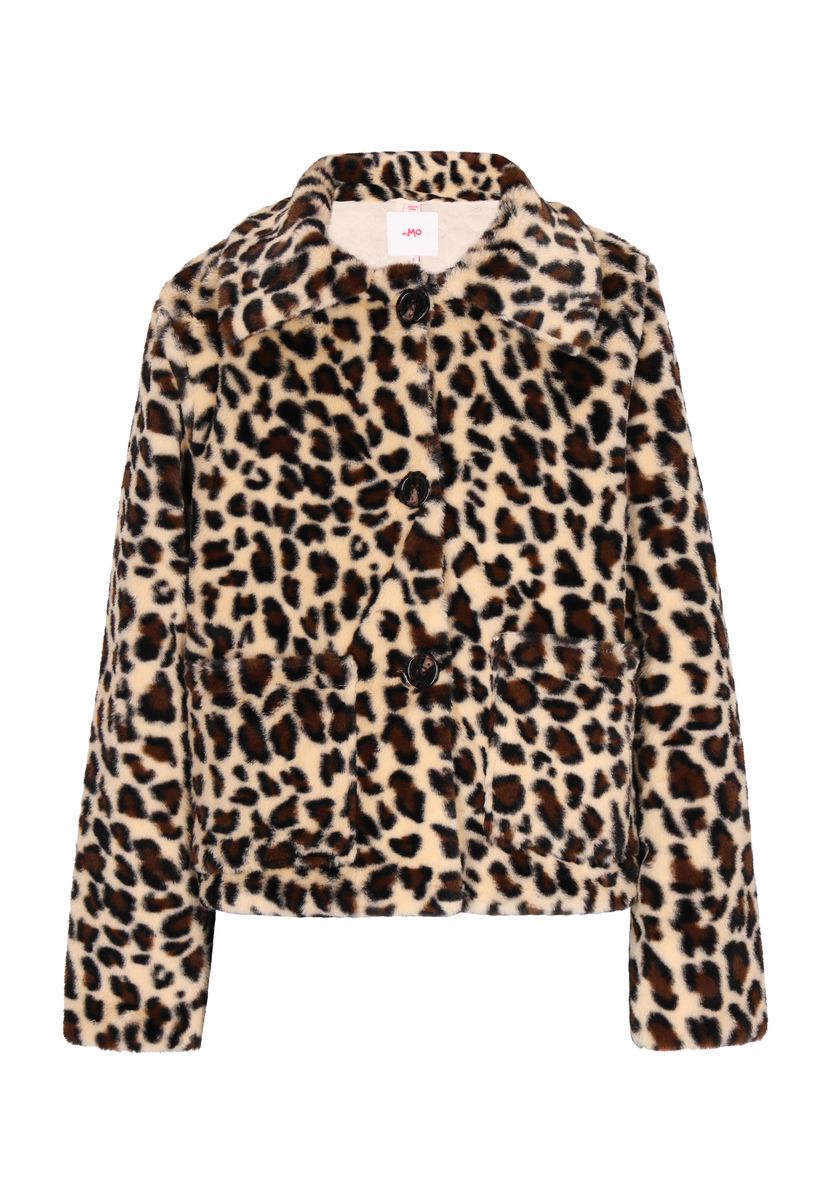 Kurzjacke mit Leopardenmuster aus Kunstpelz