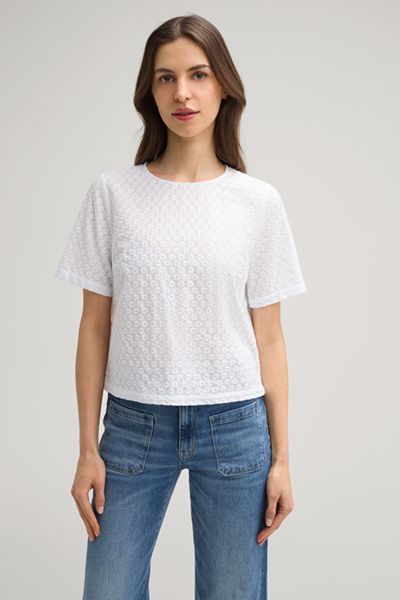 Blusenshirt Belana Weiß Baumwolle Blumenstickerei Kurzarm Top