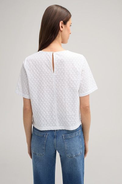 Blusenshirt Belana Weiß Baumwolle Blumenstickerei Kurzarm Top