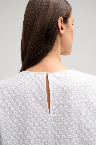 Blusenshirt Belana Weiß Baumwolle Blumenstickerei Kurzarm Top