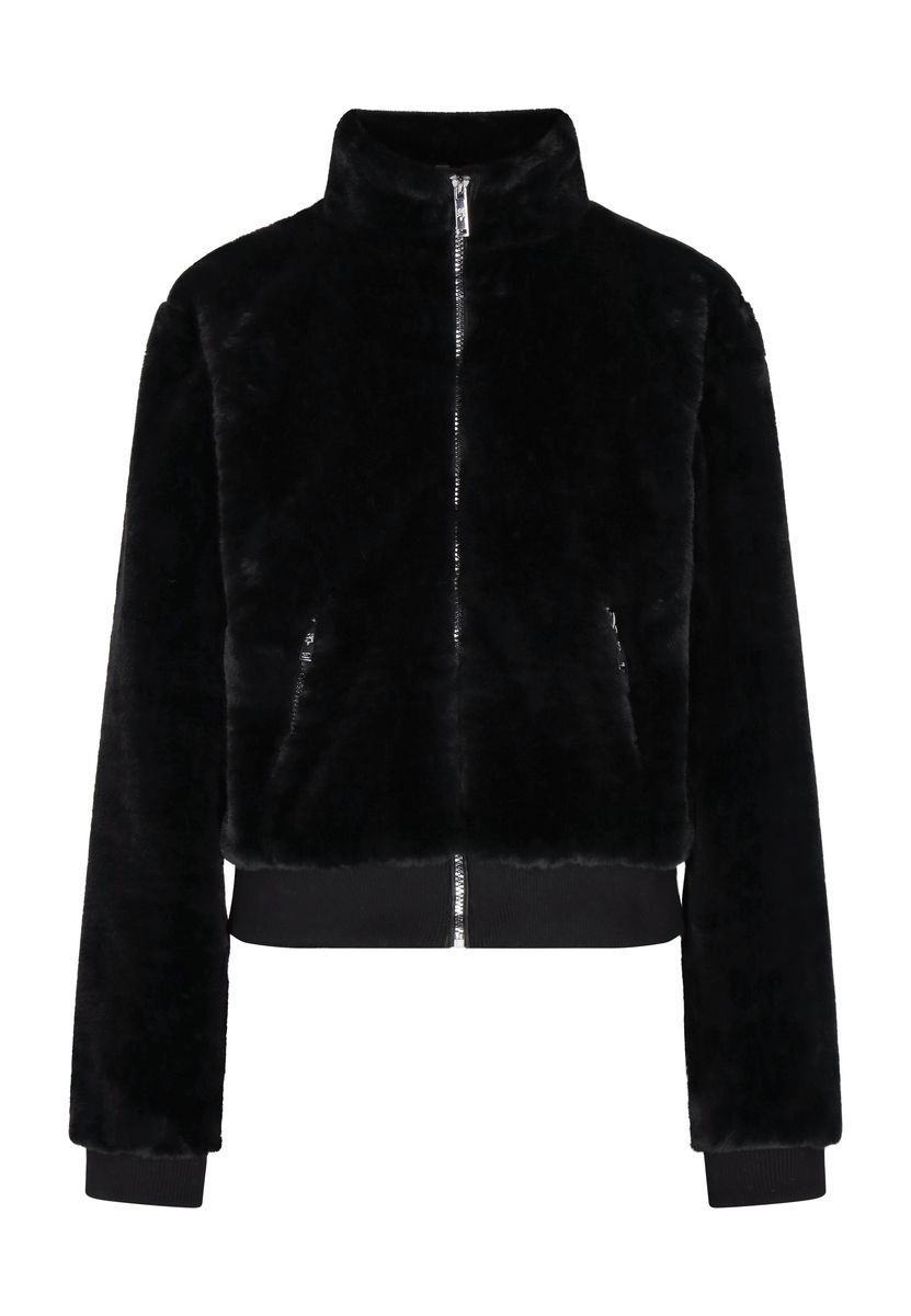 Flauschige Kunstpelzjacke mit Stehkragen