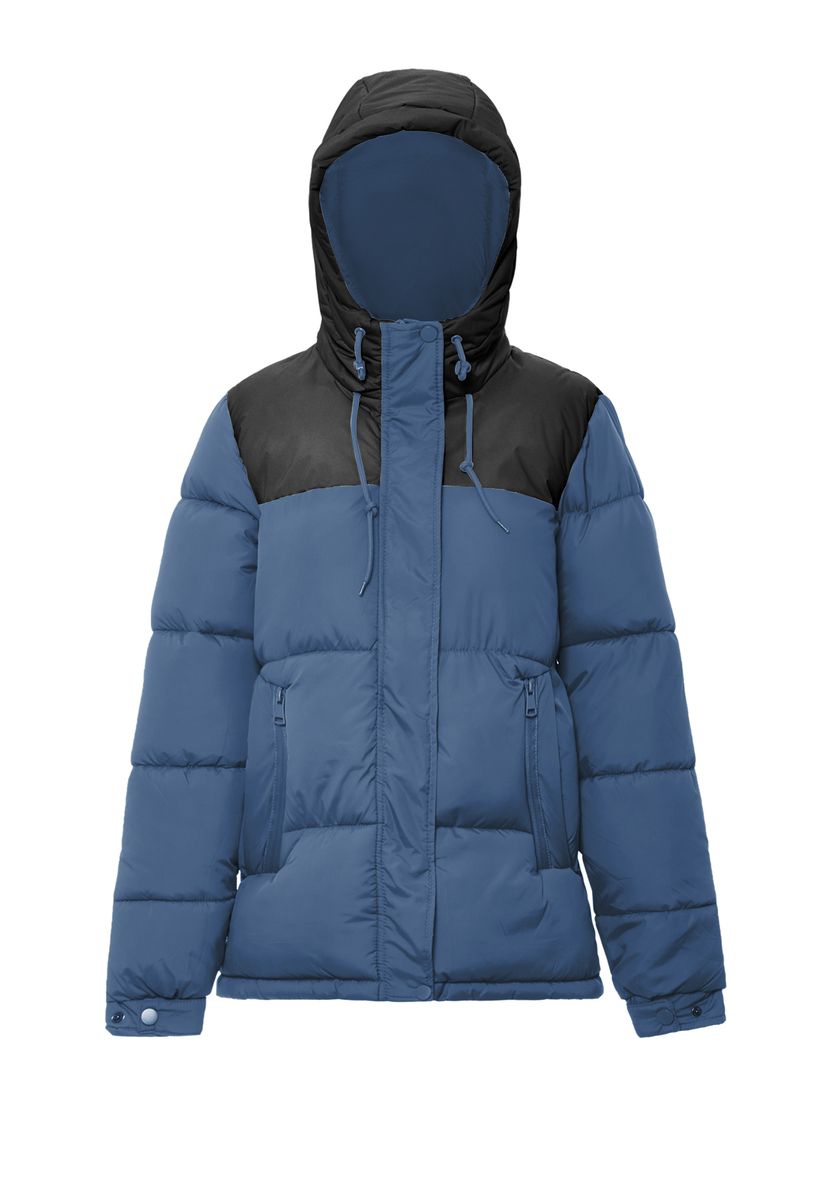 Zweifarbige Kapuzen-Steppjacke