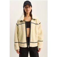 Übergroße Borg-Jacke mit Paspeln