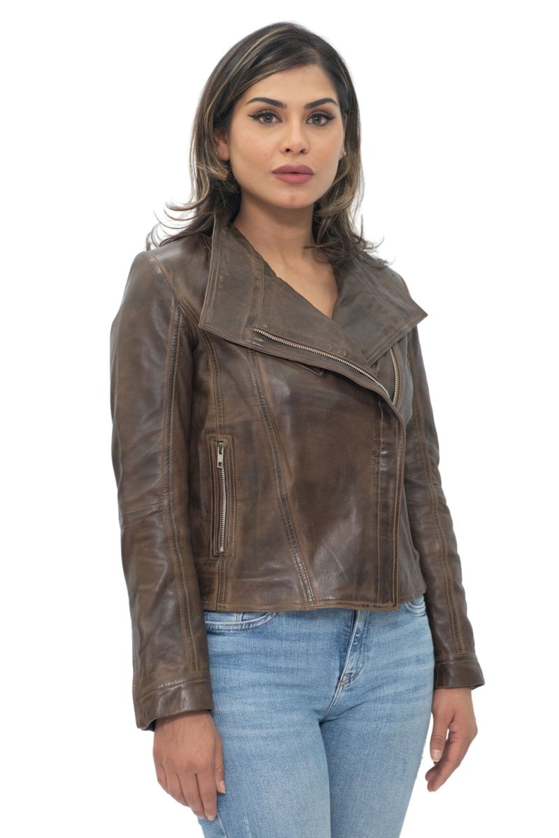 Asymmetrische Bikerjacke mit Schalkragen