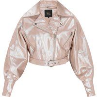 Metallic-Lederjacke mit Bischofsärmeln