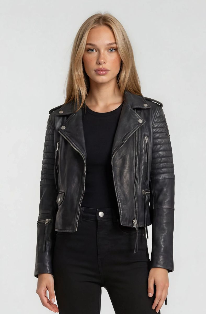 Bikerjacke mit Steppung im Used-Look