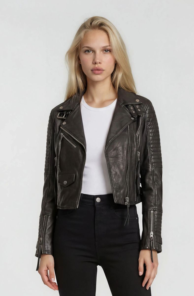 Gesteppte Biker Lederjacke