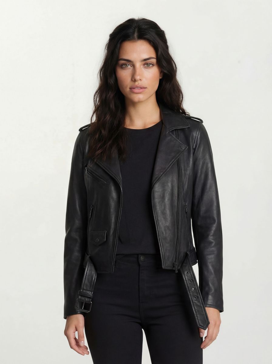 Biker-Lederjacke mit Gürtel