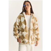 Oversize Plüschjacke mit Rautenmuster
