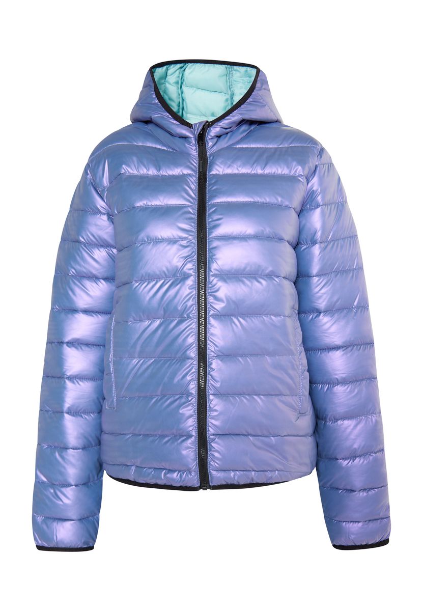 Irisierende Metallic-Steppjacke mit Kapuze