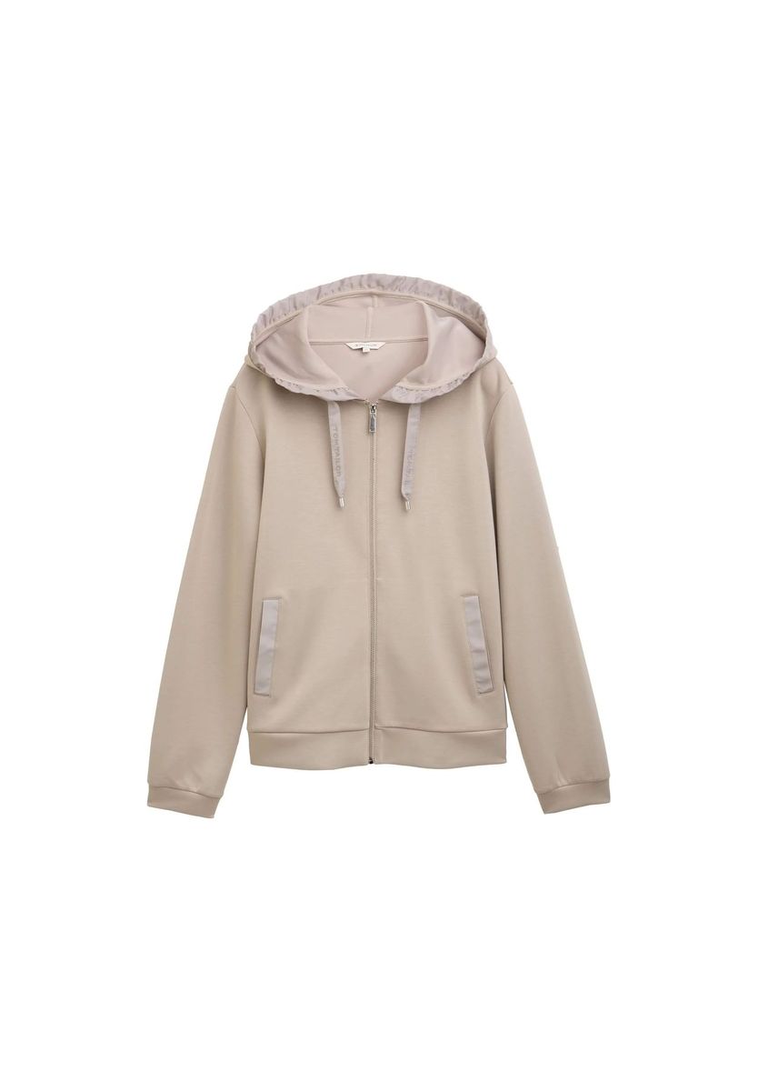 Beige Scuba Strickjacke mit Kapuze für Damen