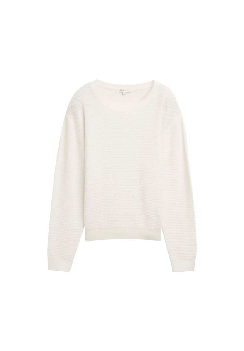 Texturierter Rundhals-Pullover aus Baumwollmischung