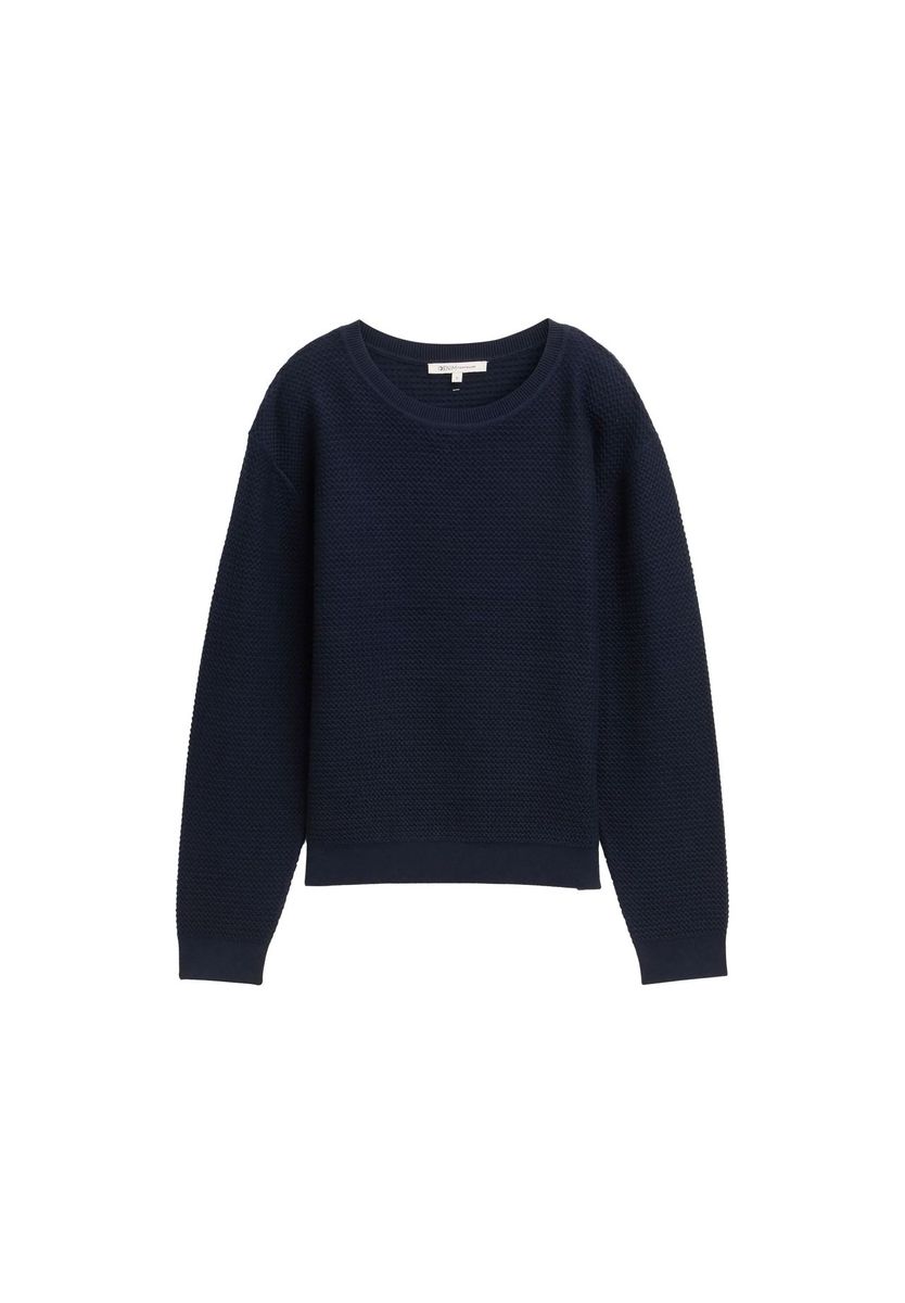 Strukturierter Baumwollmix Rundhals Pullover