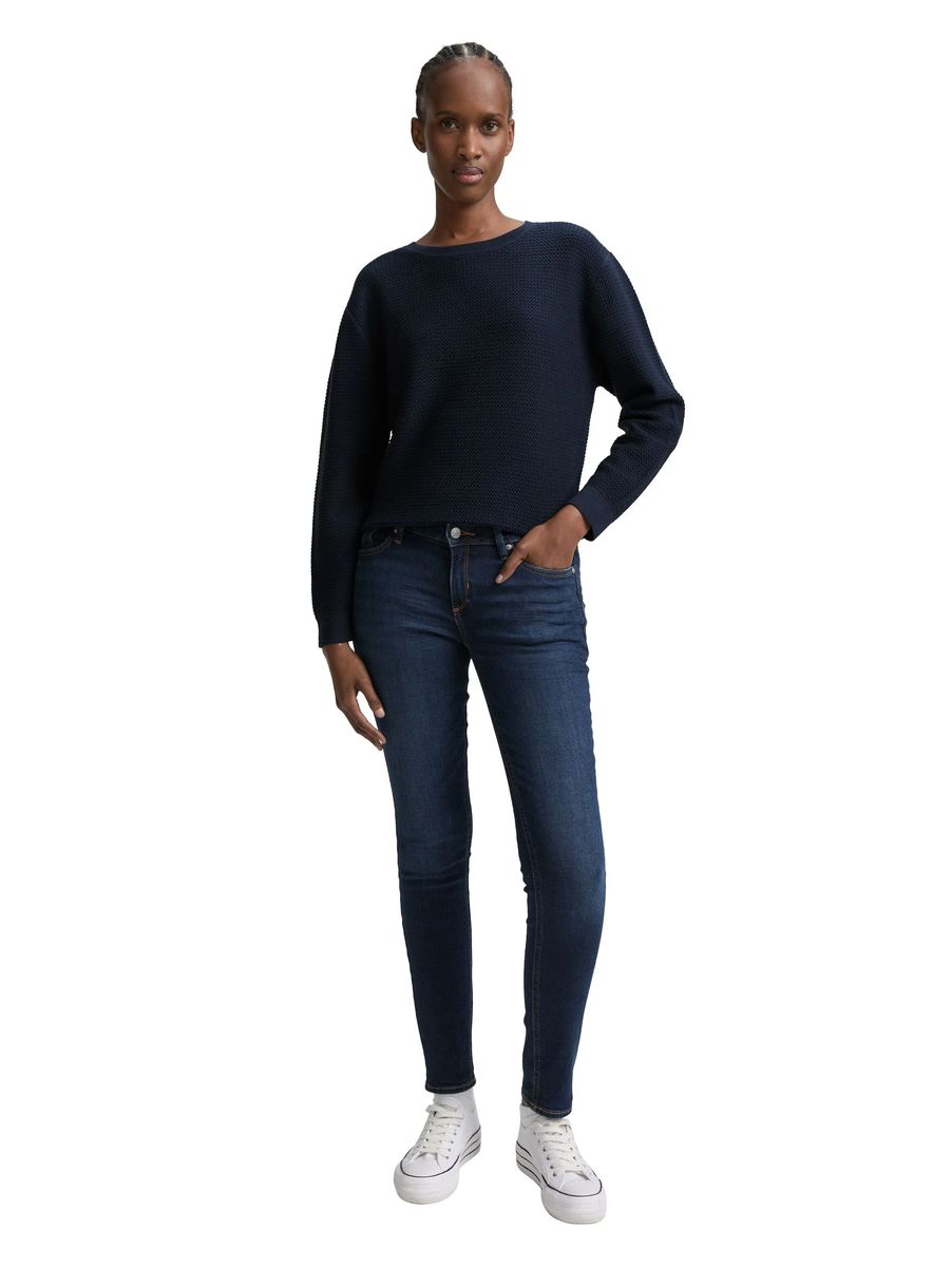 Strukturierter Baumwollmix Rundhals Pullover