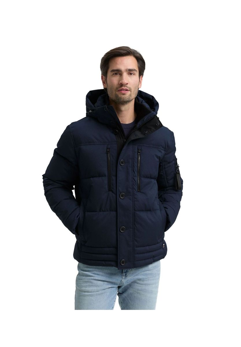 Wattierte Winterjacke mit Kapuze und Taschen