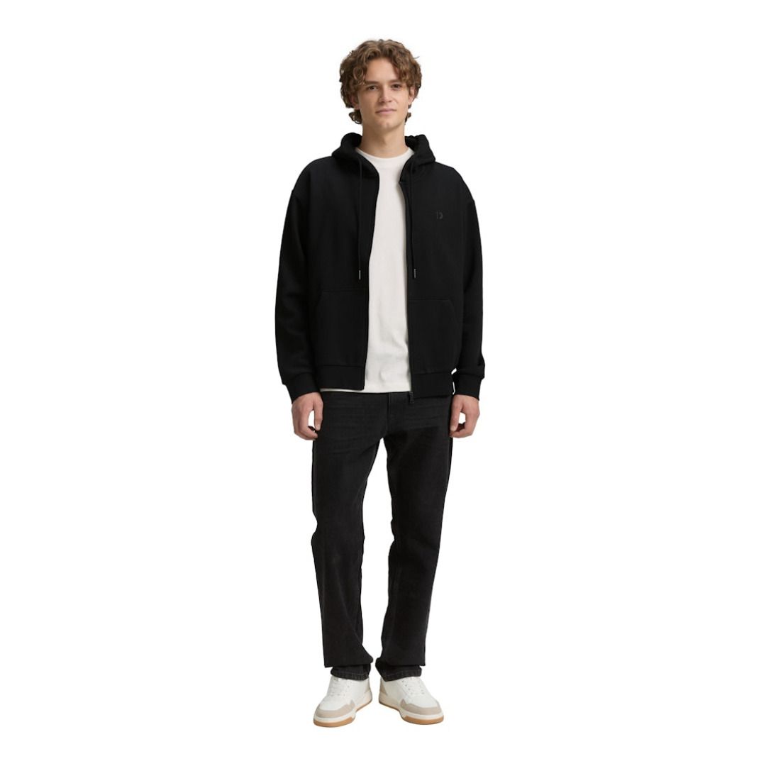 Basic schwarze Herren-Kapuzenjacke mit Reißverschluss