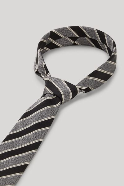 JOOP! Schwarz-Graue Gestreifte Satin Krawatte mit Fischgrätmuster